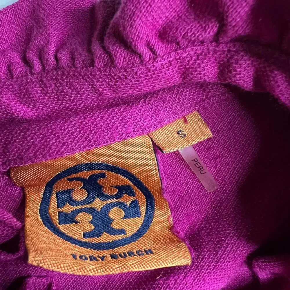 Tory‎ Burch Womens Polo Shirt Small Pink Ruffle Button Placket Pima Cotton Blend